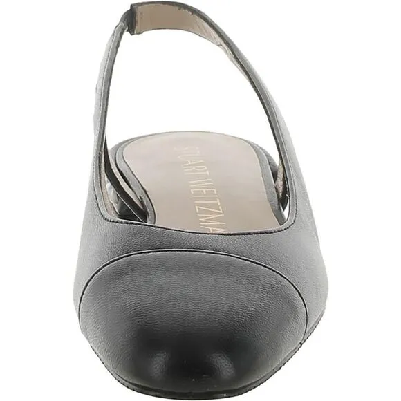 Stuart Weitzman Womens Black Leather Embellished Dressy Slingbacks Shoes New