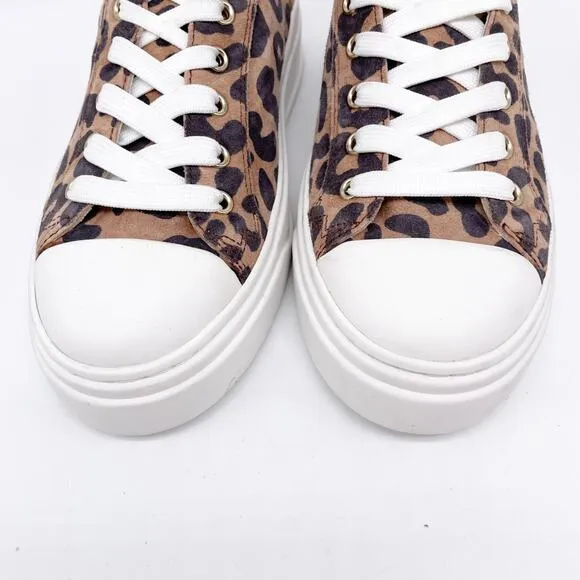 Stuart Weitzman Women's Sammy Top Capucino Cheetah Suede Sneakers Size US 4.5B