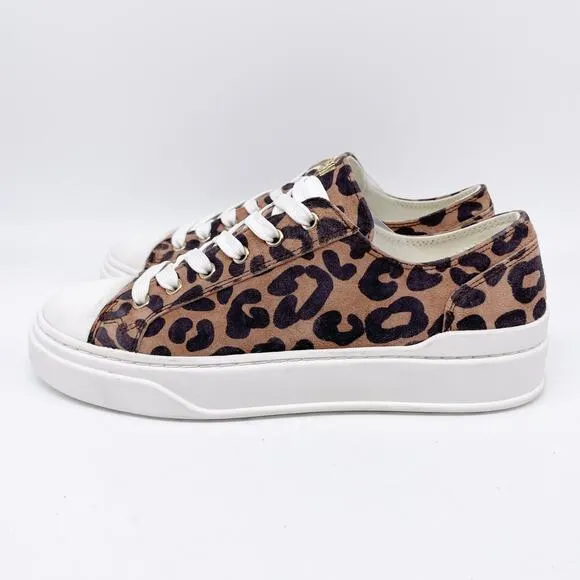 Stuart Weitzman Women's Sammy Top Capucino Cheetah Suede Sneakers Size US 4.5B