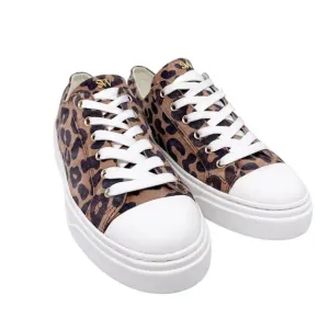 Stuart Weitzman Women's Sammy Top Capucino Cheetah Suede Sneakers Size US 4.5B