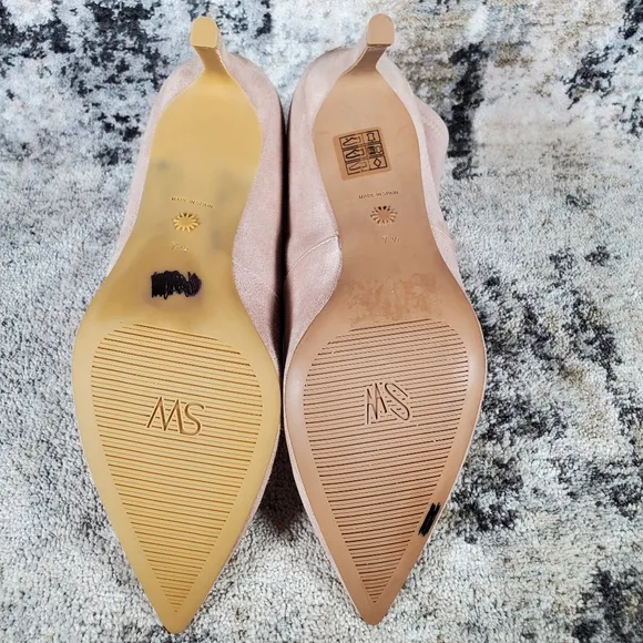 Stuart Weitzman Women's Wren 75 Bootie Stretch Suede Beige Pointed Toe Size 7.5