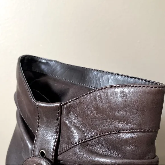 STYLE &amp; CO BROWN LEATHER CROSBY SCRUNCH BUCKLE ANKLE BOOTS Brown 9.5
