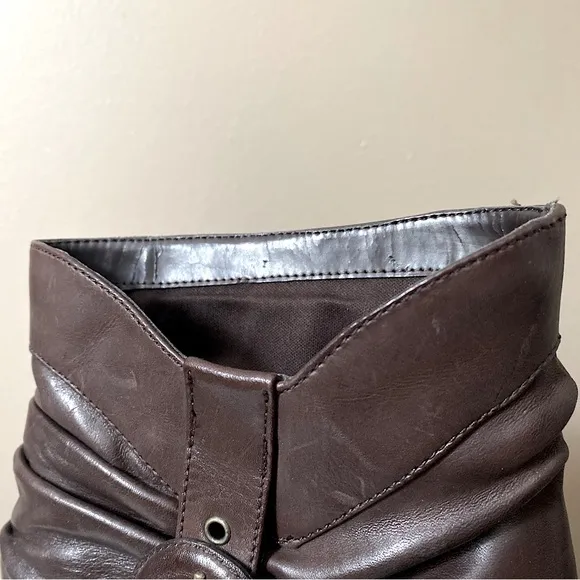 STYLE &amp; CO BROWN LEATHER CROSBY SCRUNCH BUCKLE ANKLE BOOTS Brown 9.5