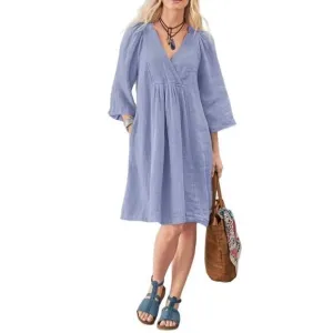 Sundance Linen Knee Length Dress size S Blue