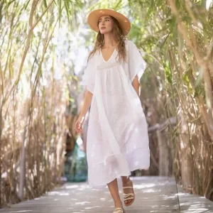 Sunday Saint Tropez Dress Maxi 100% Linen Long Cover-up Luxury One Size Italy