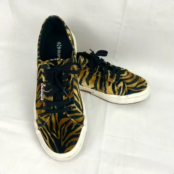 Superga Velvet Zebra Sneakers 2750 Sz 9.5 Tennis Shoes Joggers Gym Shoes Animal