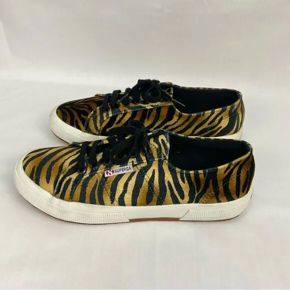 Superga Velvet Zebra Sneakers 2750 Sz 9.5 Tennis Shoes Joggers Gym Shoes Animal