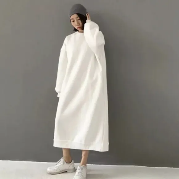 Sweater dress cotton sweatshirt white minimalist pullover Korean Fashion Womens