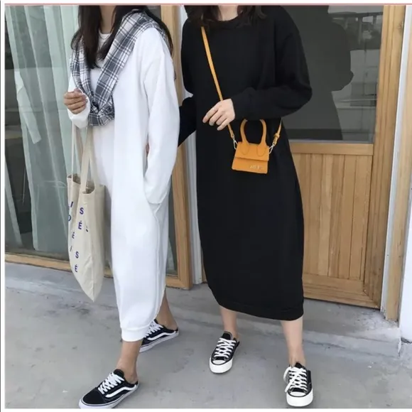 Sweater dress cotton sweatshirt white minimalist pullover Korean Fashion Womens