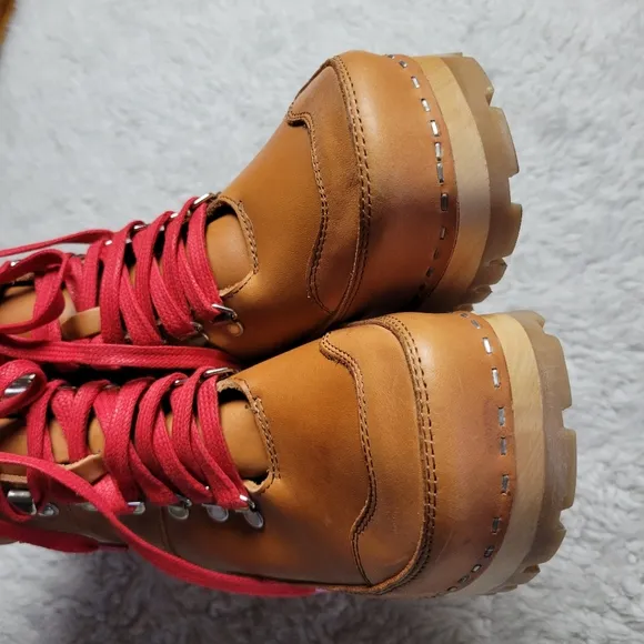 Swedish Hasbeens Trail Boots Women's 38 / 8 Brown Red Lace Up Leather