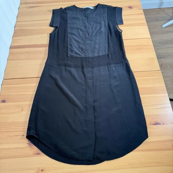 T Alexander Wang Black 100% Silk Shirt Dress Sheer Panel Goth Minimalist S