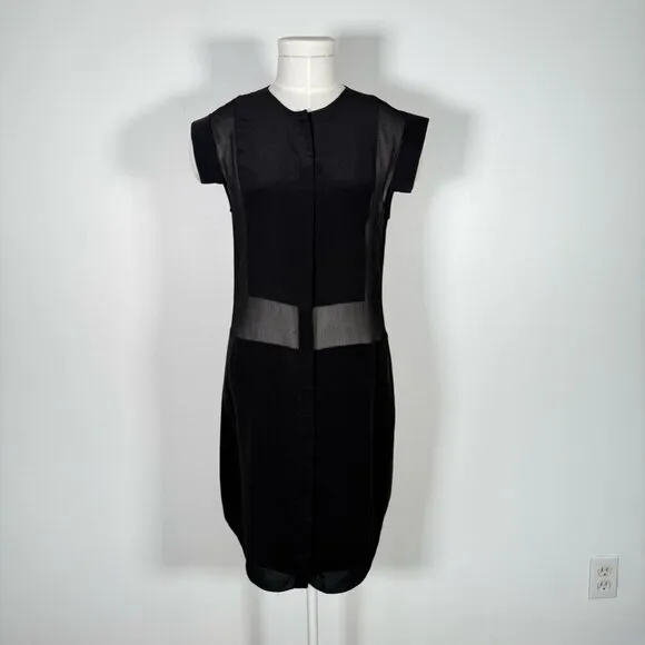 T Alexander Wang Black 100% Silk Shirt Dress Sheer Panel Goth Minimalist S