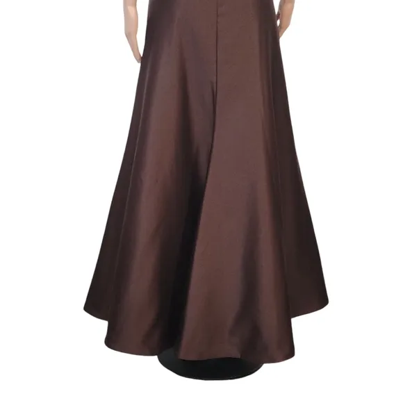 Tadashi Brown Satin Long Formal Modest Luxury Dress Sz 8