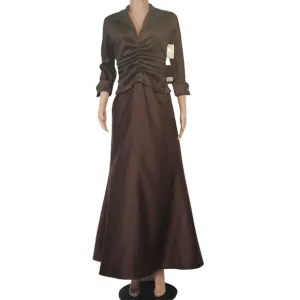 Tadashi Brown Satin Long Formal Modest Luxury Dress Sz 8