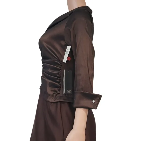 Tadashi Brown Satin Long Formal Modest Luxury Dress Sz 8