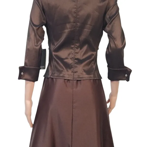 Tadashi Brown Satin Long Formal Modest Luxury Dress Sz 8