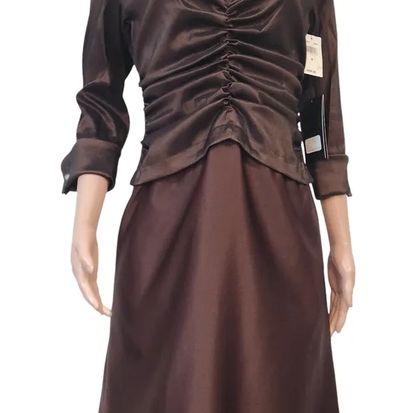 Tadashi Brown Satin Long Formal Modest Luxury Dress Sz 8