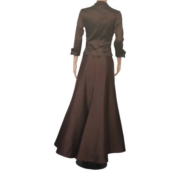 Tadashi Brown Satin Long Formal Modest Luxury Dress Sz 8
