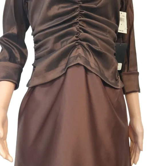 Tadashi Brown Satin Long Formal Modest Luxury Dress Sz 8