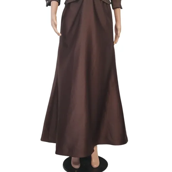 Tadashi Brown Satin Long Formal Modest Luxury Dress Sz 8