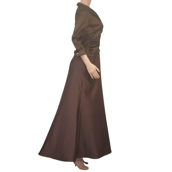 Tadashi Brown Satin Long Formal Modest Luxury Dress Sz 8