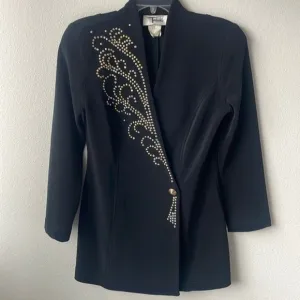 Tadashi jacket size Medium luxury black gold studded blazer dress