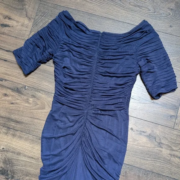 Tadashi Shoji Asymmetrical Ruched Navy Blue Maxi Dress Size‎ Small