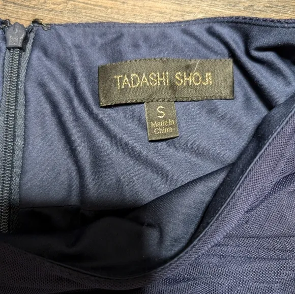 Tadashi Shoji Asymmetrical Ruched Navy Blue Maxi Dress Size‎ Small