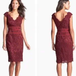 Tadashi Shoji Maroon Lace Knee‎ Length Dress Size 12