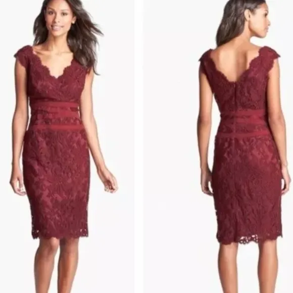 Tadashi Shoji Maroon Lace Knee‎ Length Dress Size 12