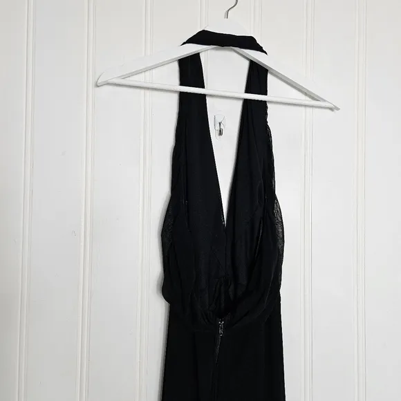 Tadashi Shoji Maxi Dress Womens Size L Black Halter Neck Open Back Front Ruched