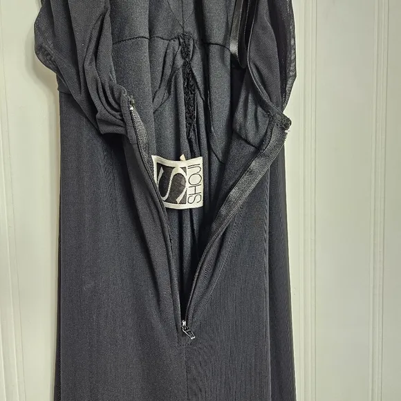 Tadashi Shoji Maxi Dress Womens Size L Black Halter Neck Open Back Front Ruched