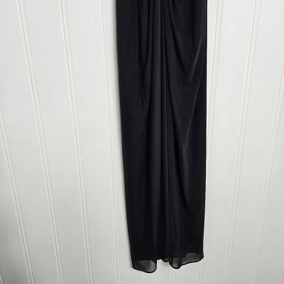 Tadashi Shoji Maxi Dress Womens Size L Black Halter Neck Open Back Front Ruched