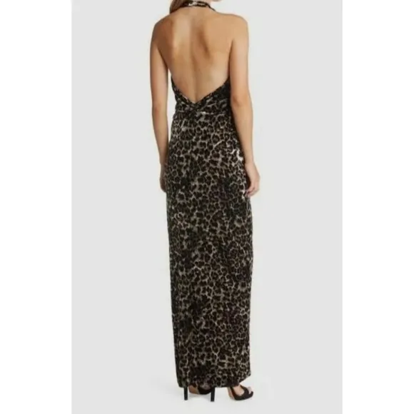 Tadashi Shoji Maxi Dress Womens Size L Black Halter Neck Open Back Front Ruched