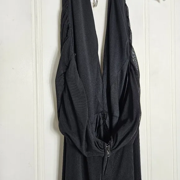Tadashi Shoji Maxi Dress Womens Size L Black Halter Neck Open Back Front Ruched