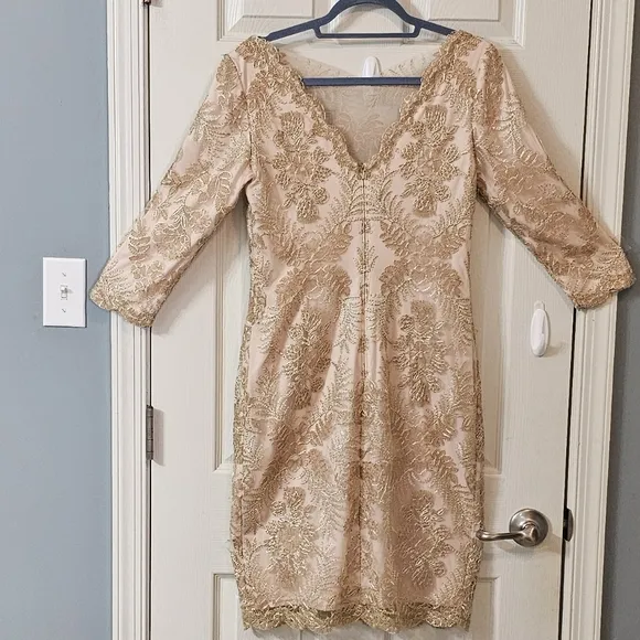 Tadashi Shoji Zuri Vintage Gold Dress Elegant Wear Luxury Wedding Preppy