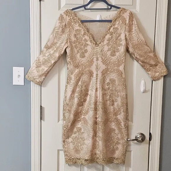 Tadashi Shoji Zuri Vintage Gold Dress Elegant Wear Luxury Wedding Preppy