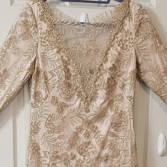 Tadashi Shoji Zuri Vintage Gold Dress Elegant Wear Luxury Wedding Preppy