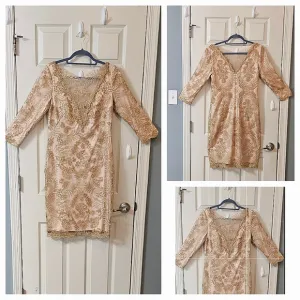 Tadashi Shoji Zuri Vintage Gold Dress Elegant Wear Luxury Wedding Preppy