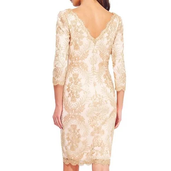 Tadashi Shoji Zuri Vintage Gold Dress Elegant Wear Luxury Wedding Preppy