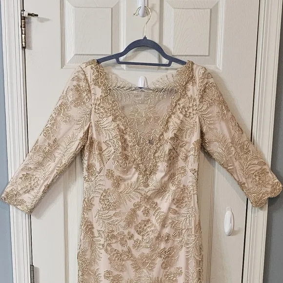 Tadashi Shoji Zuri Vintage Gold Dress Elegant Wear Luxury Wedding Preppy