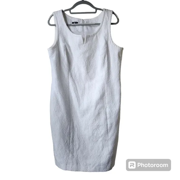 Talbots Dress Womens 16 White Jacquard Sheath Sleeveless Knee Length