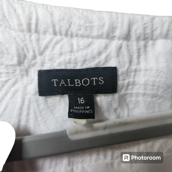 Talbots Dress Womens 16 White Jacquard Sheath Sleeveless Knee Length