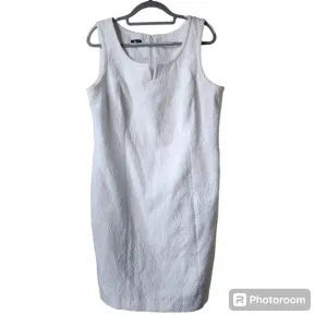 Talbots Dress Womens 16 White Jacquard Sheath Sleeveless Knee Length