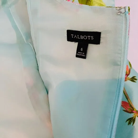 Talbots floral dress Womens Size 6 blue pink sheath wedding shower luxury
