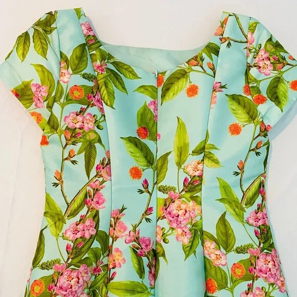 Talbots floral dress Womens Size 6 blue pink sheath wedding shower luxury