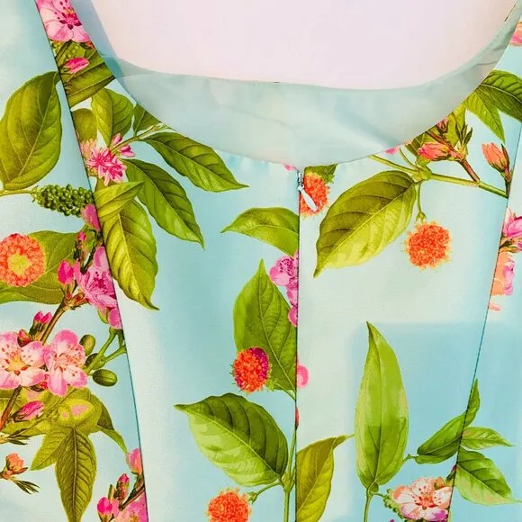 Talbots floral dress Womens Size 6 blue pink sheath wedding shower luxury
