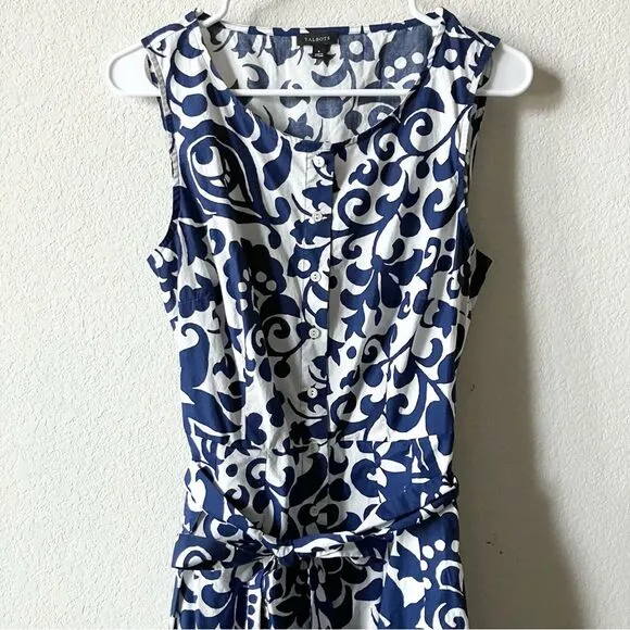 Talbots Nautical Minimalist Boho 100% Cotton Belted Preppy Midi Shirt Dress 6