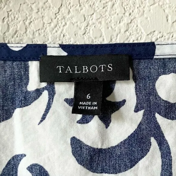 Talbots Nautical Minimalist Boho 100% Cotton Belted Preppy Midi Shirt Dress 6