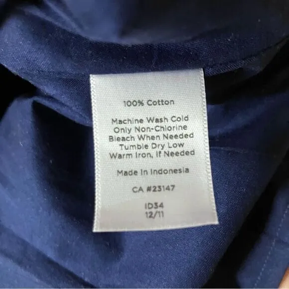 Talbots Navy Blue Minimalist Poplin 100% Cotton V Neck Tiered Preppy Maxi Dress